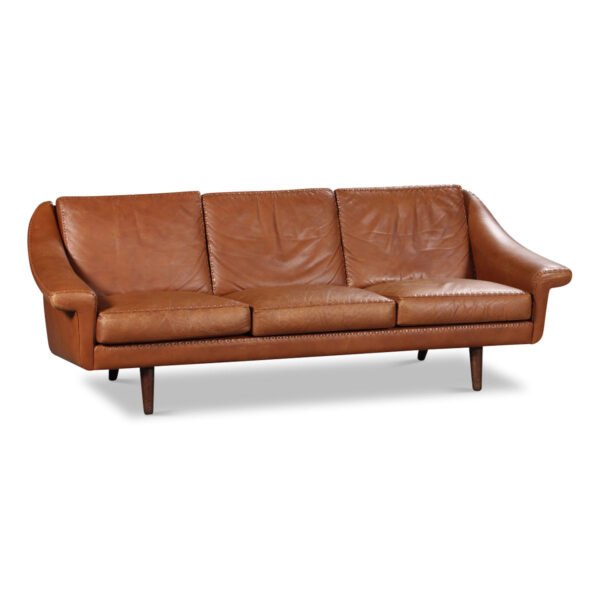 Vintage Leather Three-Seater Sofa by Aage Christiansen