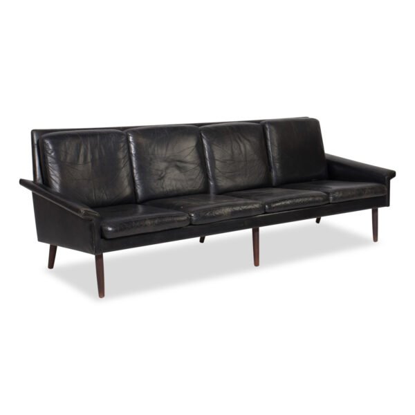 Vintage Four-seater Leather Sofa by Hans Olsen